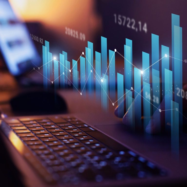 Growth in Business, Säulendiagramm mit Börsenkursen